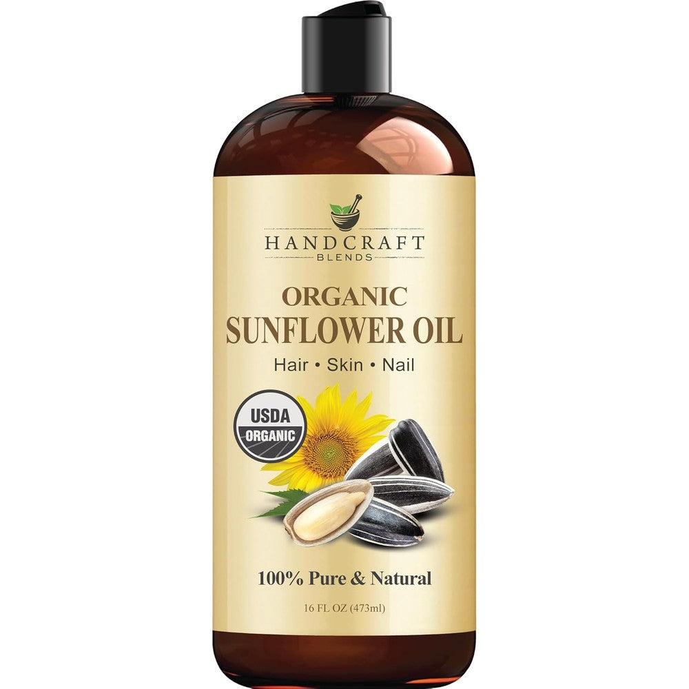 Handcraft Blends USDA Organic Sunflower Oil 16 Fluid Ounce front view bottle.