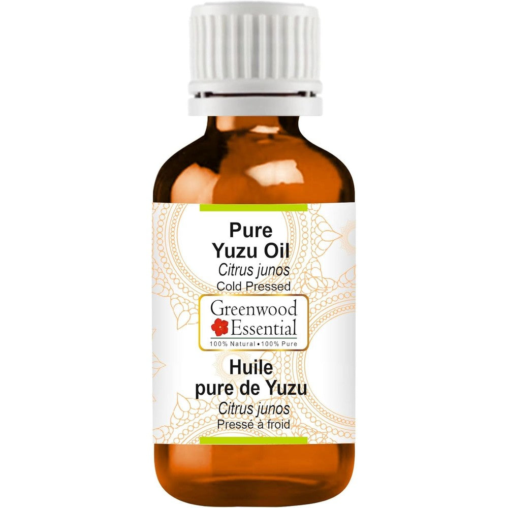 Greenwood Essential Pure Yuzu Oil front view of 2ml amber glass bottle