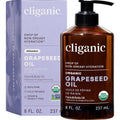Cliganic Organic Grapeseed Oil front view of 237ml bottle for facial hydration.