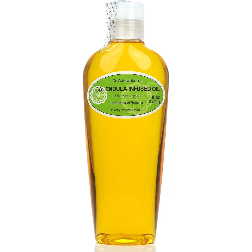 Dr Adorable Calendula Infused Oil 8 ounce bottle front view for organic skincare.