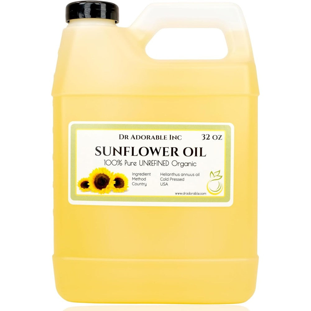 Dr Adorable Unrefined Sunflower Oil 32 Ounce front view jug for skincare.