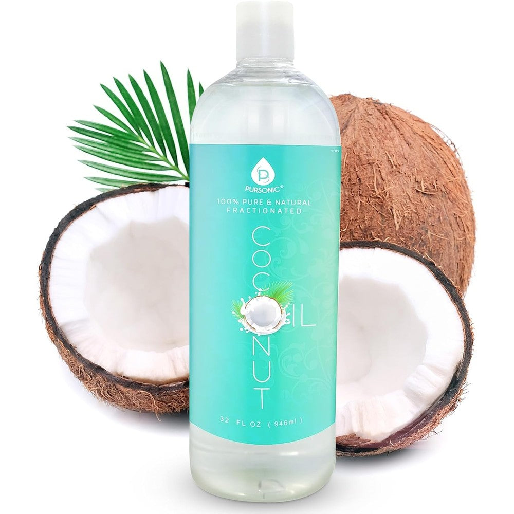 Pursonic Pure Unscented Fractionated Coconut Oil 32 ounce bottle front view for aromatherapy.