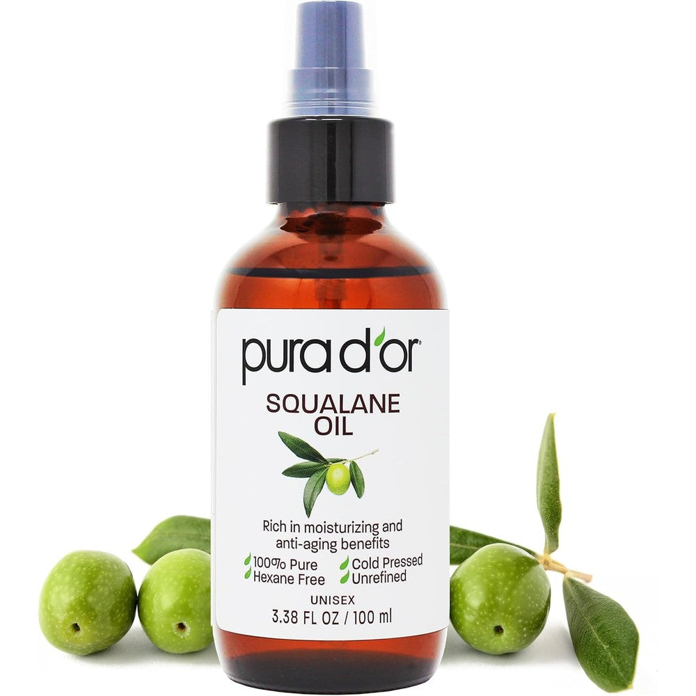 Pura D'or 100% Pure Squalane Oil 3.38 Ounce front view plant derived moisturizer