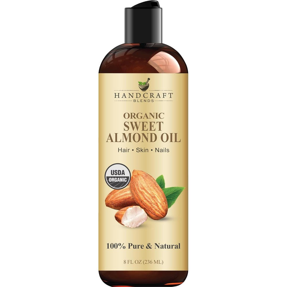 Handcraft Blends Organic Sweet Almond Oil 8 Fluid Ounce front view authentic carrier oil.