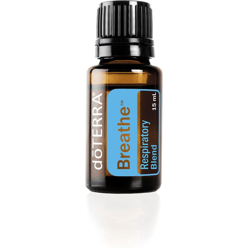 doTERRA Breathe Essential Oil Respiratory Blend 15 ml front view bottle.