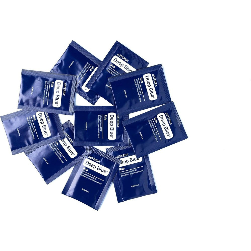 doTERRA Deep Blue Rub Samples 10 pack box front view for muscle relief