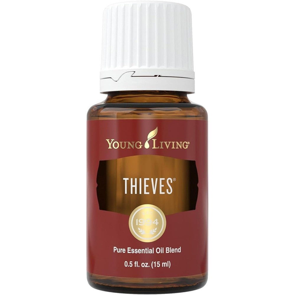Young Living Thieves Essential Oil Blend 15 Millilitres front view bottle for aromatherapy.