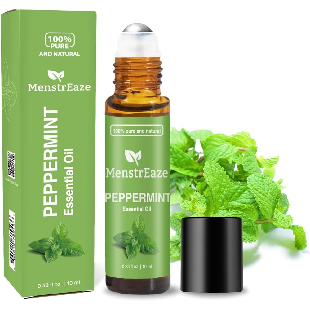 MenstrEaze Peppermint Essential Oil Roll On front view for migraine relief.