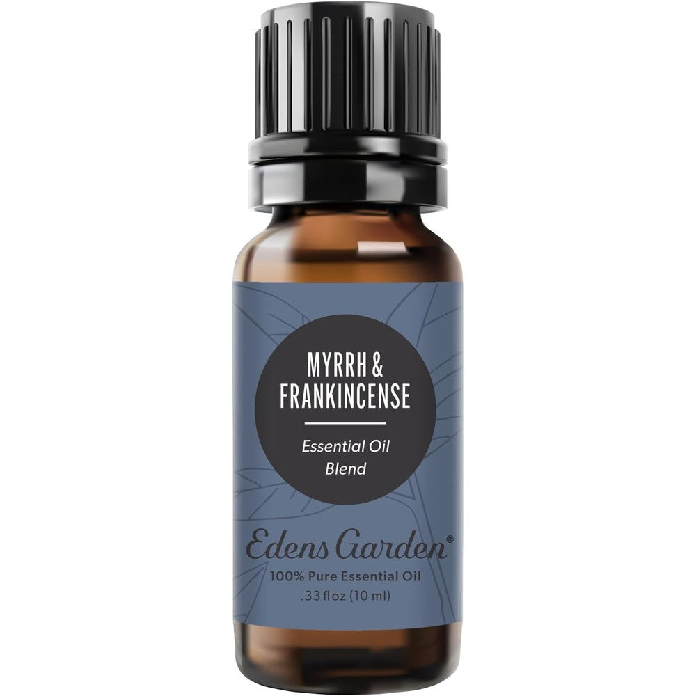 Edens Garden Myrrh and Frankincense Essential Oil bottle front view for aromatherapy.