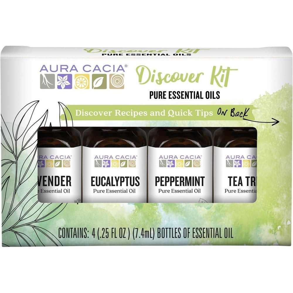 Aura Cacia Discover Essential Oils Kit front view aromatherapy starter set