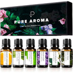 Pure Aroma Essential Oils Set front view of 6 pack gift box for aromatherapy.