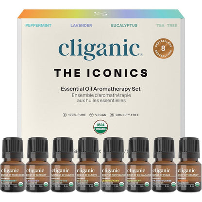 Cliganic organic aromatherapy essential oils gift set top 8 iconics collection