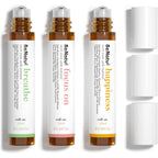 Benatu Essential Oil Blends Set front view three rollerball bottles for aromatherapy.