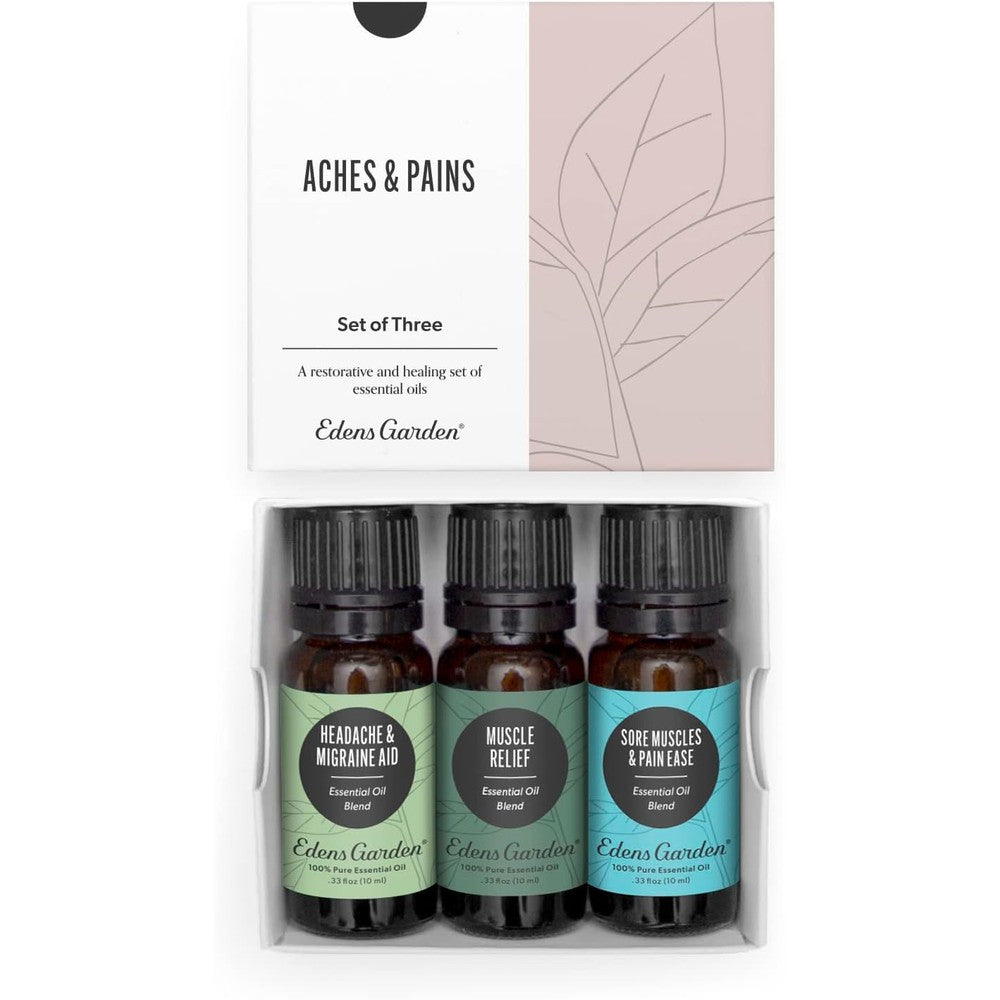 Edens Garden Aches and Pains Essential Oil 3 Set front view pure aromatherapy oils