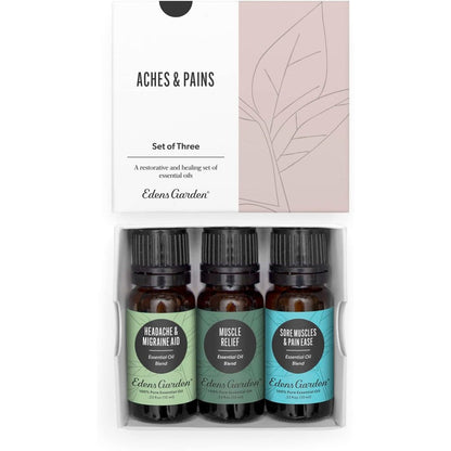 Edens Garden Aches and Pains Essential Oil 3 Set front view pure aromatherapy oils