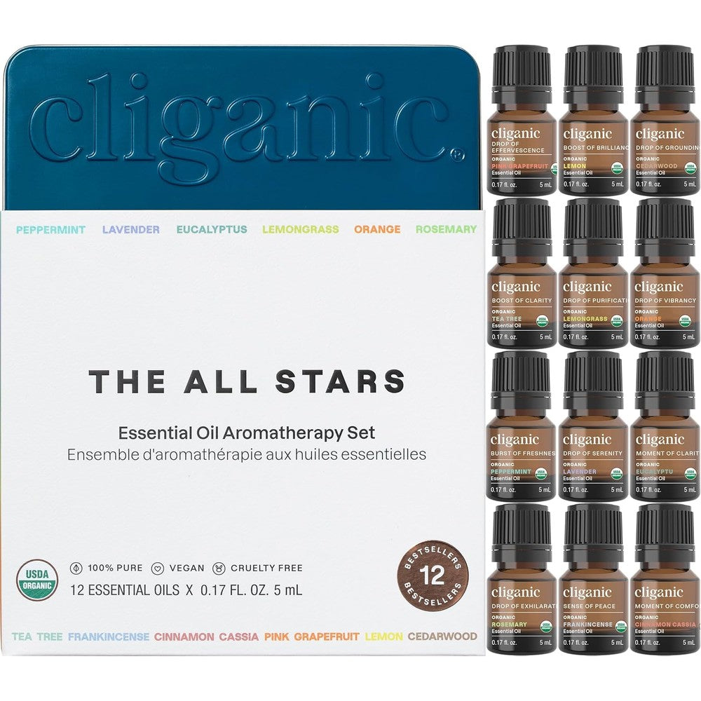 Cliganic Organic Aromatherapy Essential Oils Set front view 12 pack collection