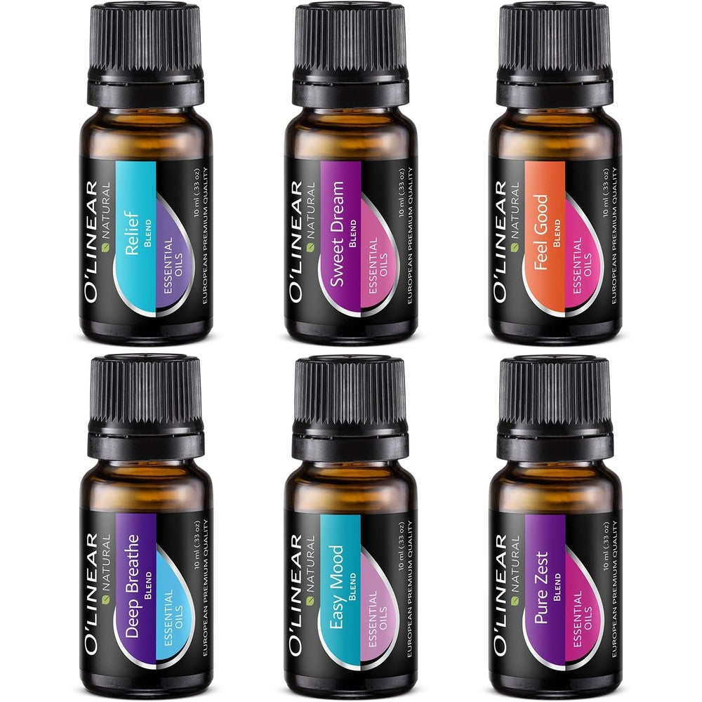 O'linear Top 6 Blends Essential Oils Set front view in gift box
