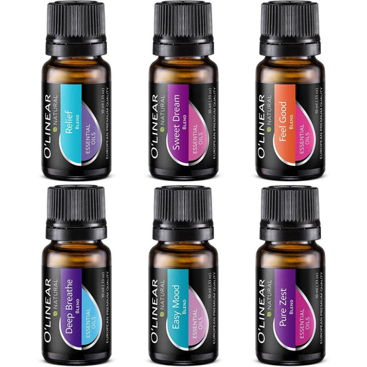 O'linear Top 6 Blends Essential Oils Set front view in gift box