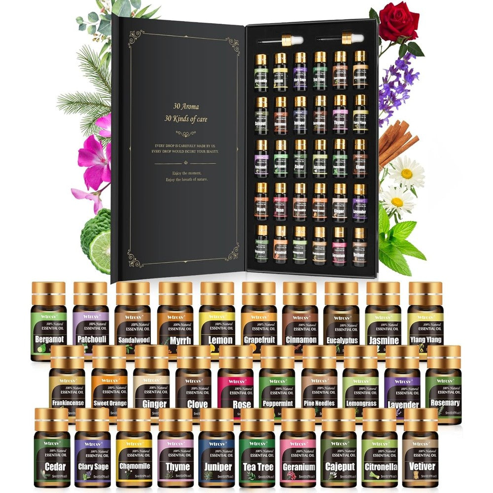 Wtrcsv Essential Oils Gift Set front view of 30 pack box.