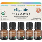 Cliganic Organic Essential Oils Set with five amber glass 5ml bottles