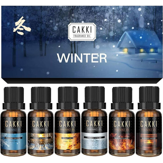 CAKKI Winter Essential Oils Set front view of gift box and six bottles