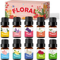 Holamay Floral Fragrance Oils set front view of 10 bottle collection for aromatherapy.