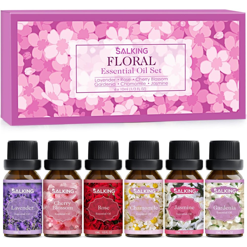 SALKING Floral Essential Oils Set front view of 6 pack aromatherapy gift box.