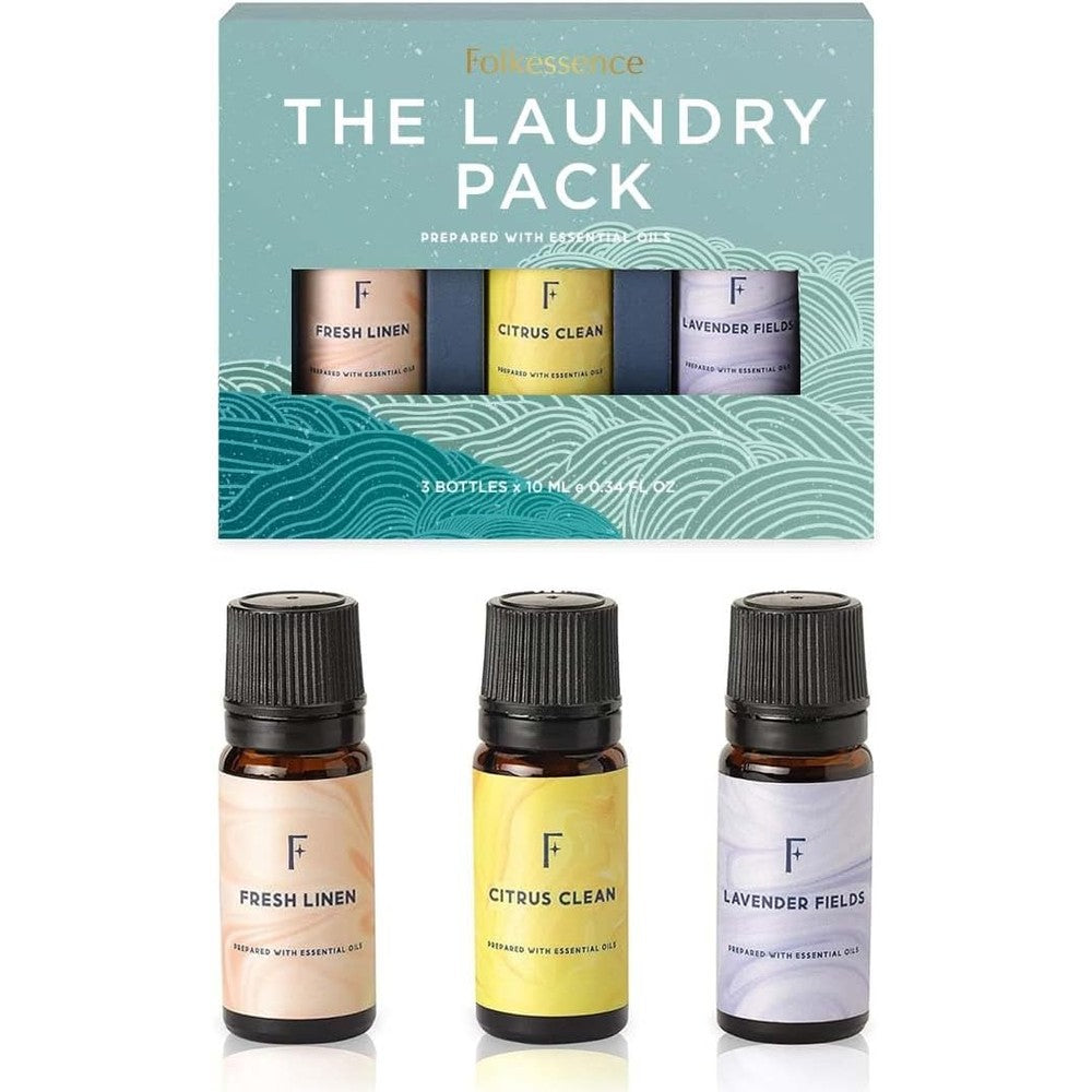 Folkulture Laundry Essential Oils Set front view of three bottles