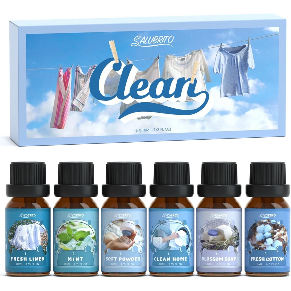 Salubrito Clean Fragrance Oils Set front view of gift box and six bottles