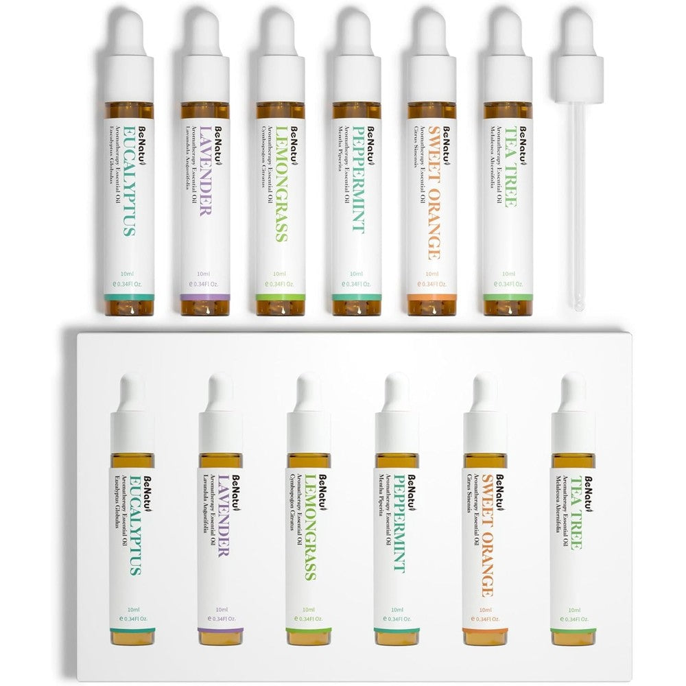 Benatu Essential Oils Set front view of six 10ml bottles.