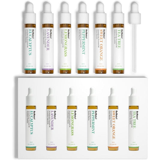 Benatu Essential Oils Set front view of six 10ml bottles.