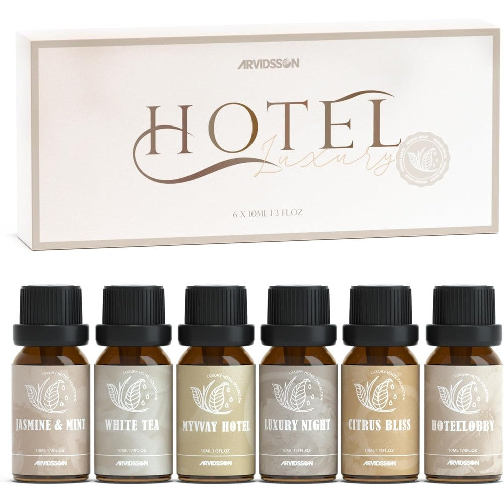 ARVIDSSON Hotel Diffuser Oils Gift Set front view showing six fragrance bottles.
