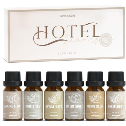 ARVIDSSON Hotel Diffuser Oils Gift Set front view showing six fragrance bottles.