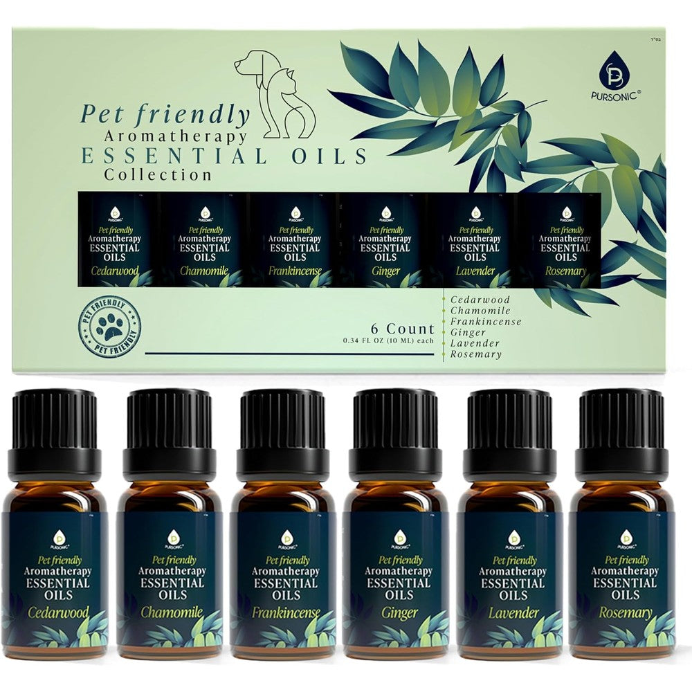 Pursonic Pet Friendly Aromatherapy Essential Oils Collection front view of 6-pack set.