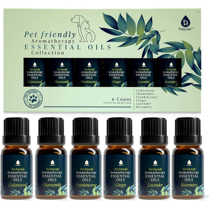 Pursonic Pet Friendly Aromatherapy Essential Oils Collection front view of 6-pack set.