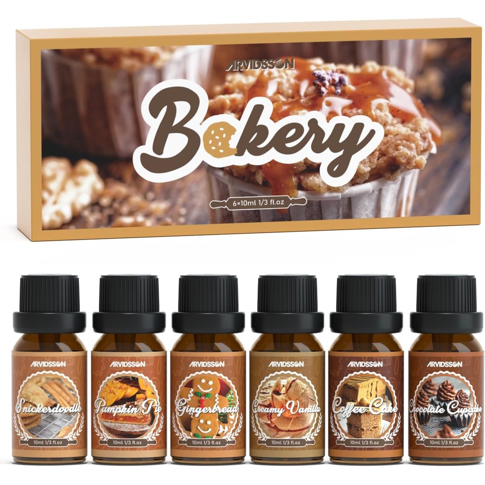 ARVIDSSON Bakery Fragrance Oils Set front view of 6 bottle collection.
