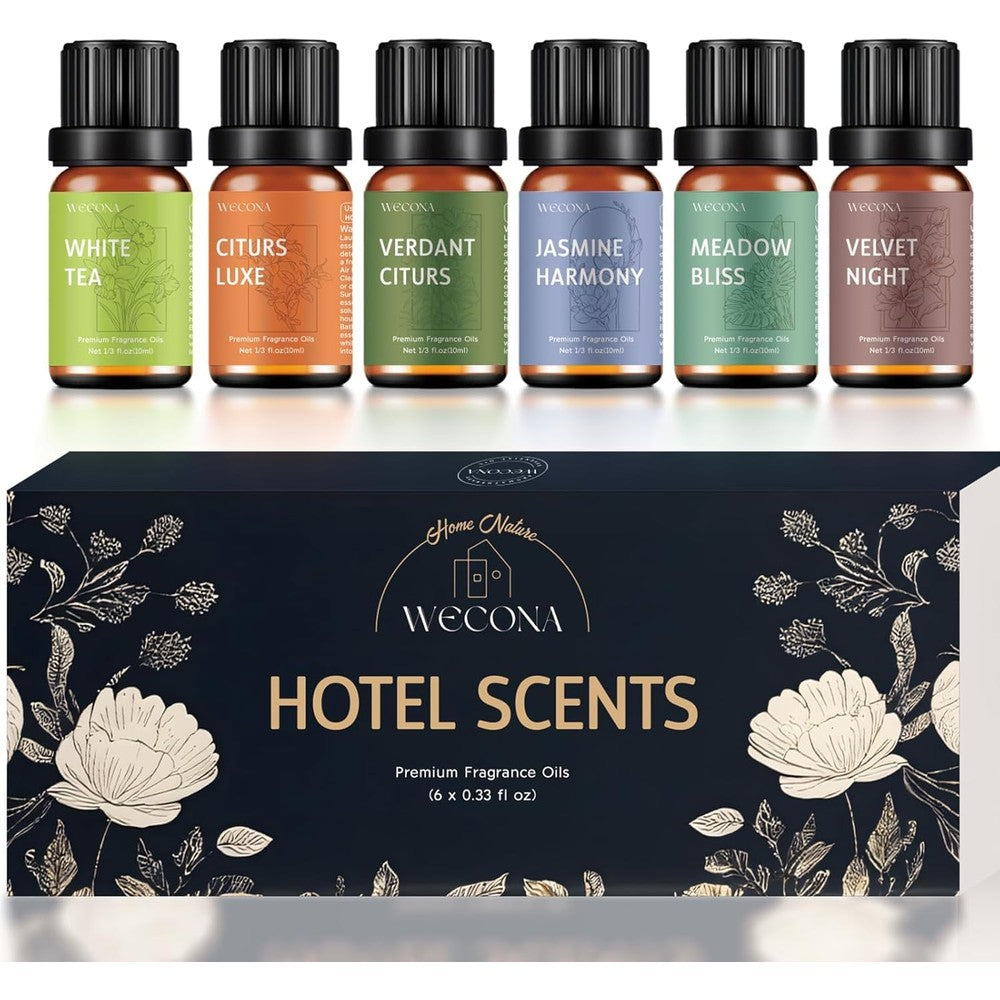 WECONA Premium Hotel Fragrance Oil Collection 6 bottle set front view