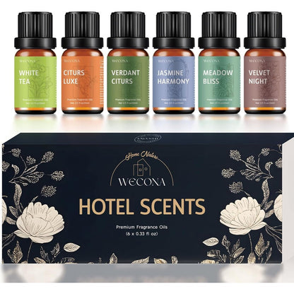 WECONA Premium Hotel Fragrance Oil Collection 6 bottle set front view