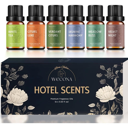 WECONA Premium Hotel Fragrance Oil Collection 6 bottle set front view
