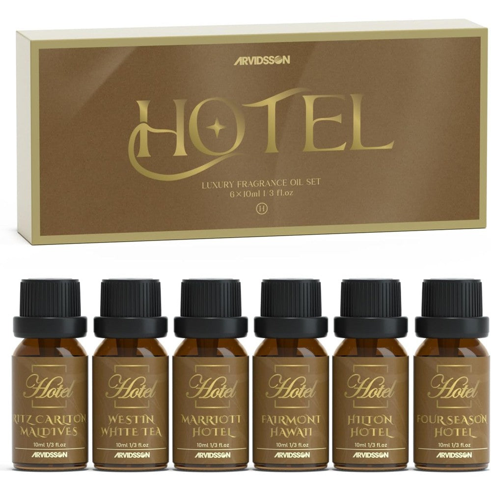 ARVIDSSON Hotel Diffuser Oils Gift Set front view showing six bottles and luxury packaging