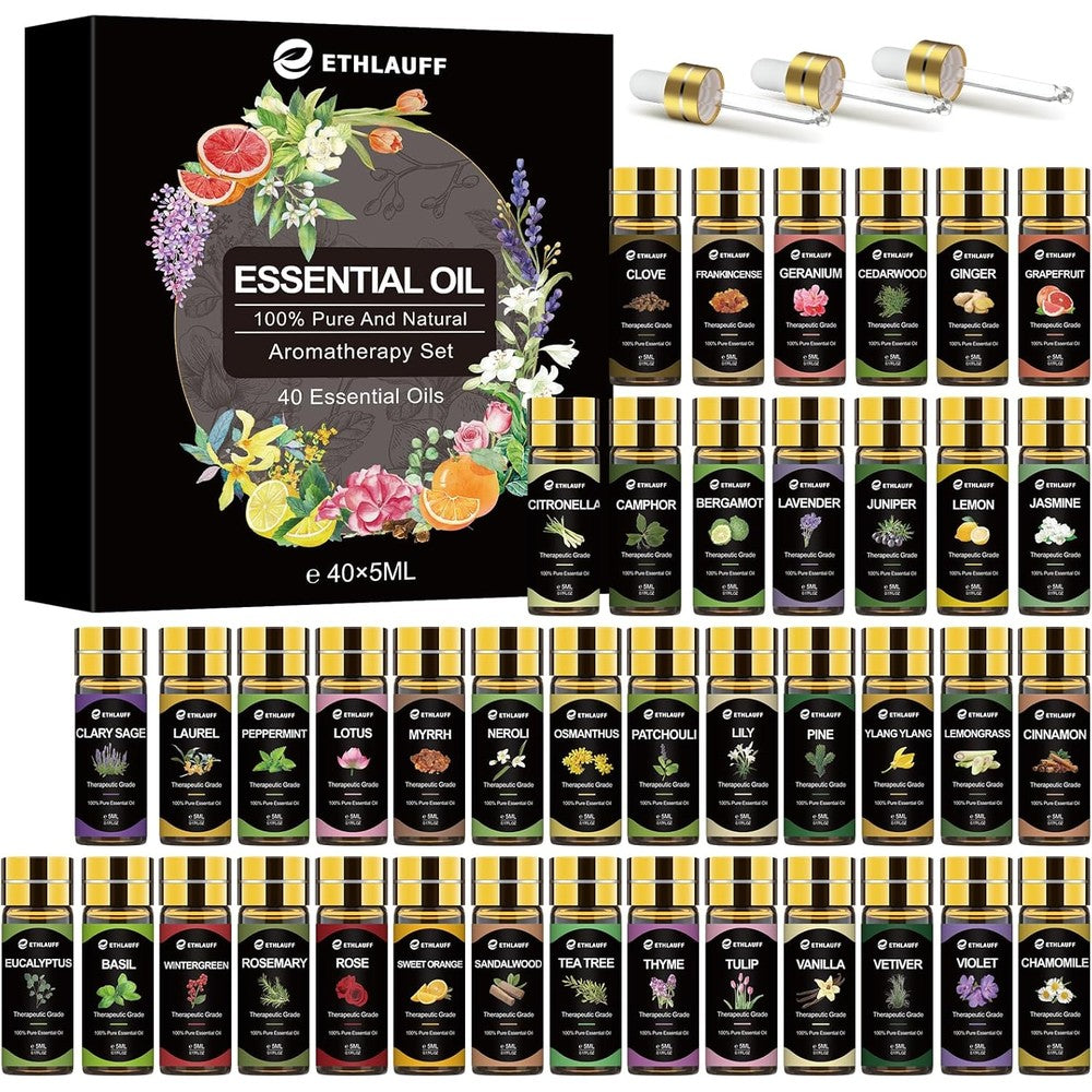 Comdian Ethlauff Essential Oils Set 40 pieces front view for aromatherapy.