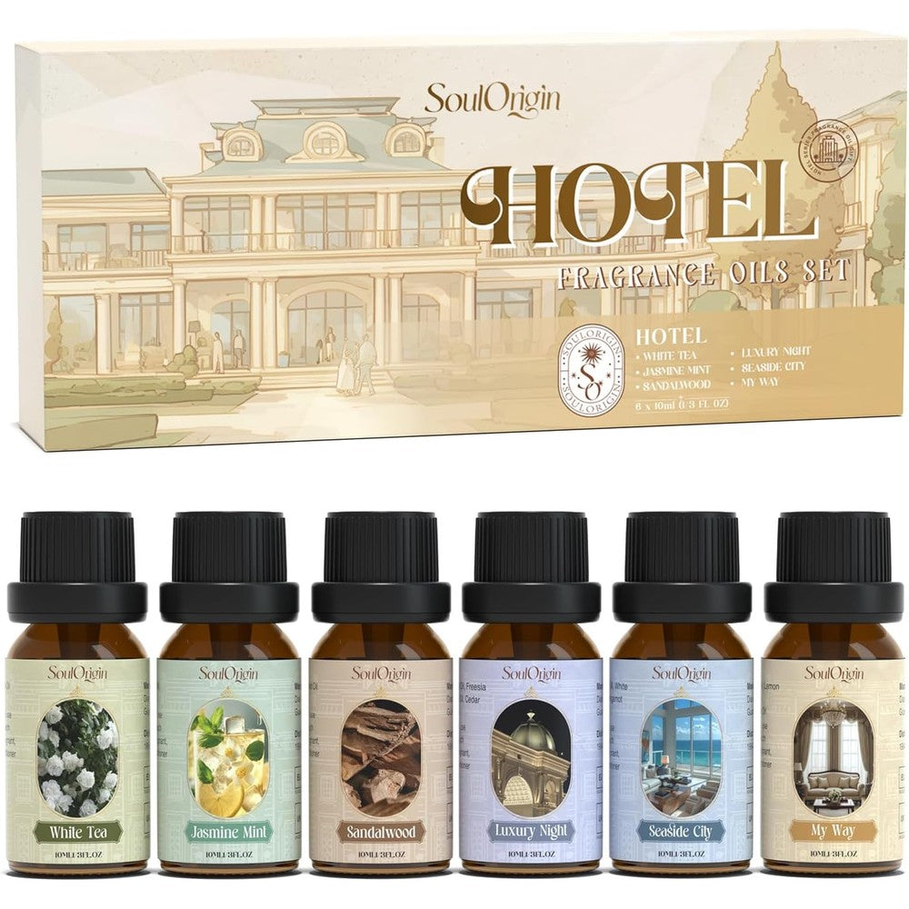 SoulOrigin Hotel Fragrance Oils Set front view of six bottle collection