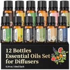 Serravine Natural Essential Oils Set front view of 12 bottles in gift box