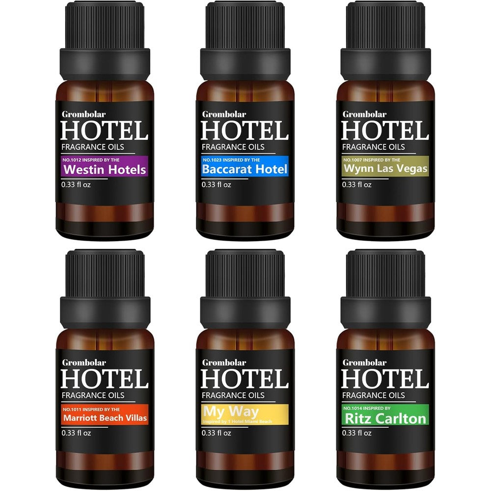 Grombolar Hotel Collection Essential Oils Set front view of 6 bottle gift box