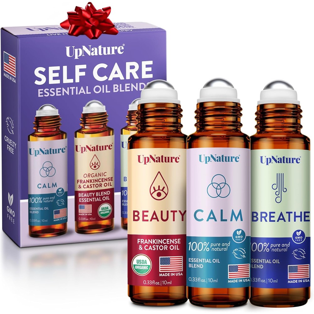 UpNature Self Care Essential Oil Roll On Set 3 Pack front view for aromatherapy.