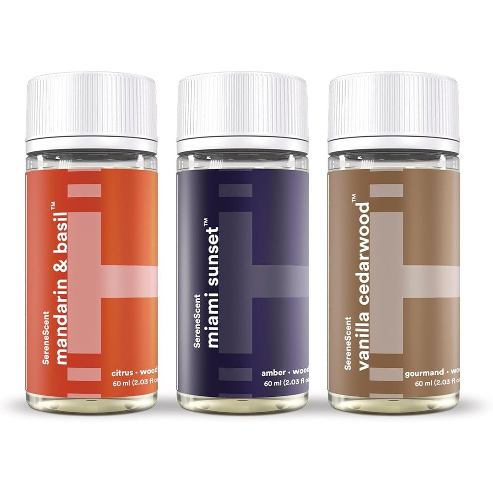 Homedics SereneScent Waterless Diffuser Oil Refill 3-Pack front view aromatherapy set.