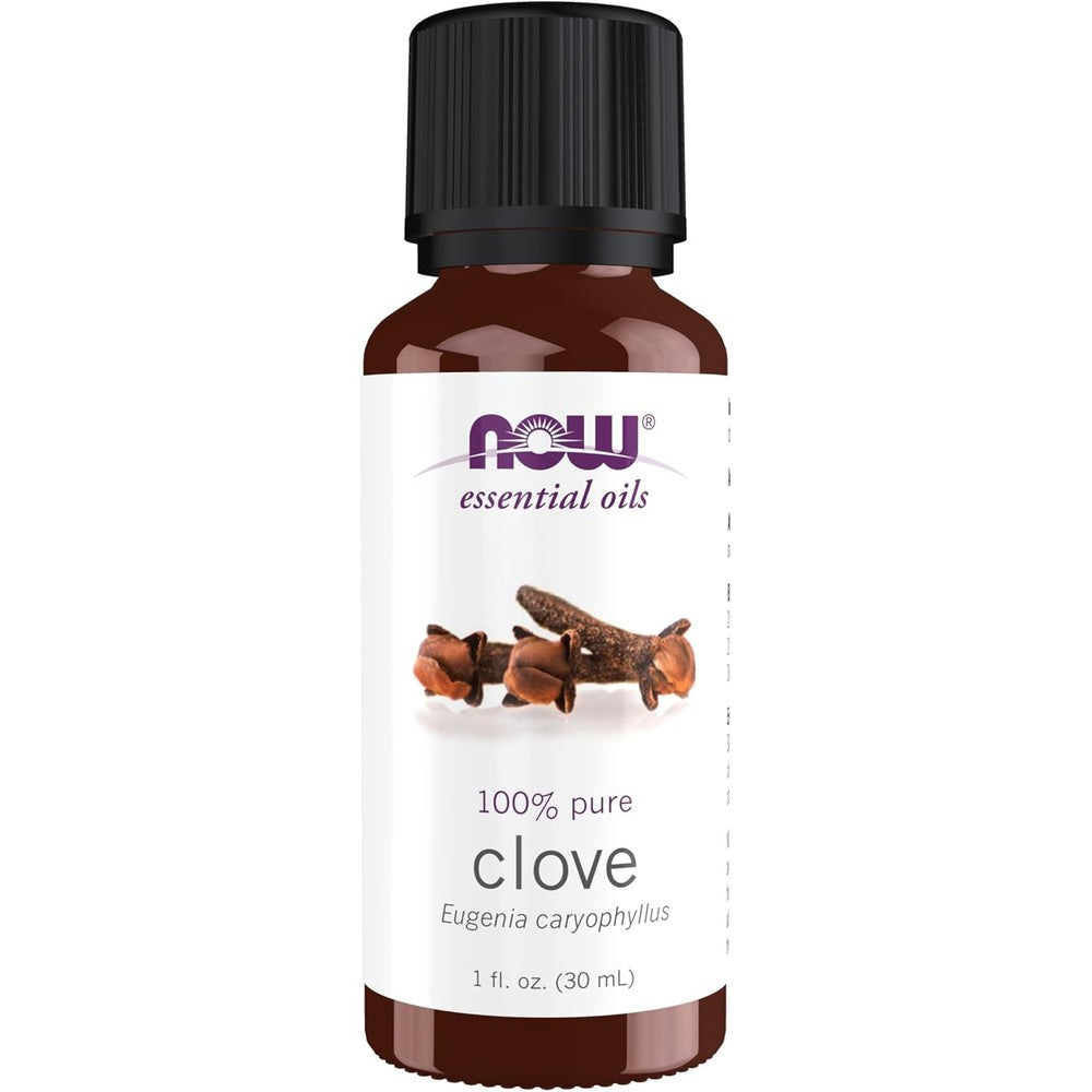 NOW Foods Clove Essential Oil front view bottle for aromatherapy