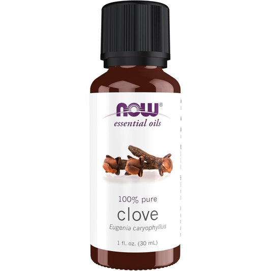 NOW Foods Clove Essential Oil front view bottle for aromatherapy