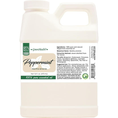 GreenHealth Peppermint Essential Oil 16 fluid ounce front view pure aromatherapy oil.
