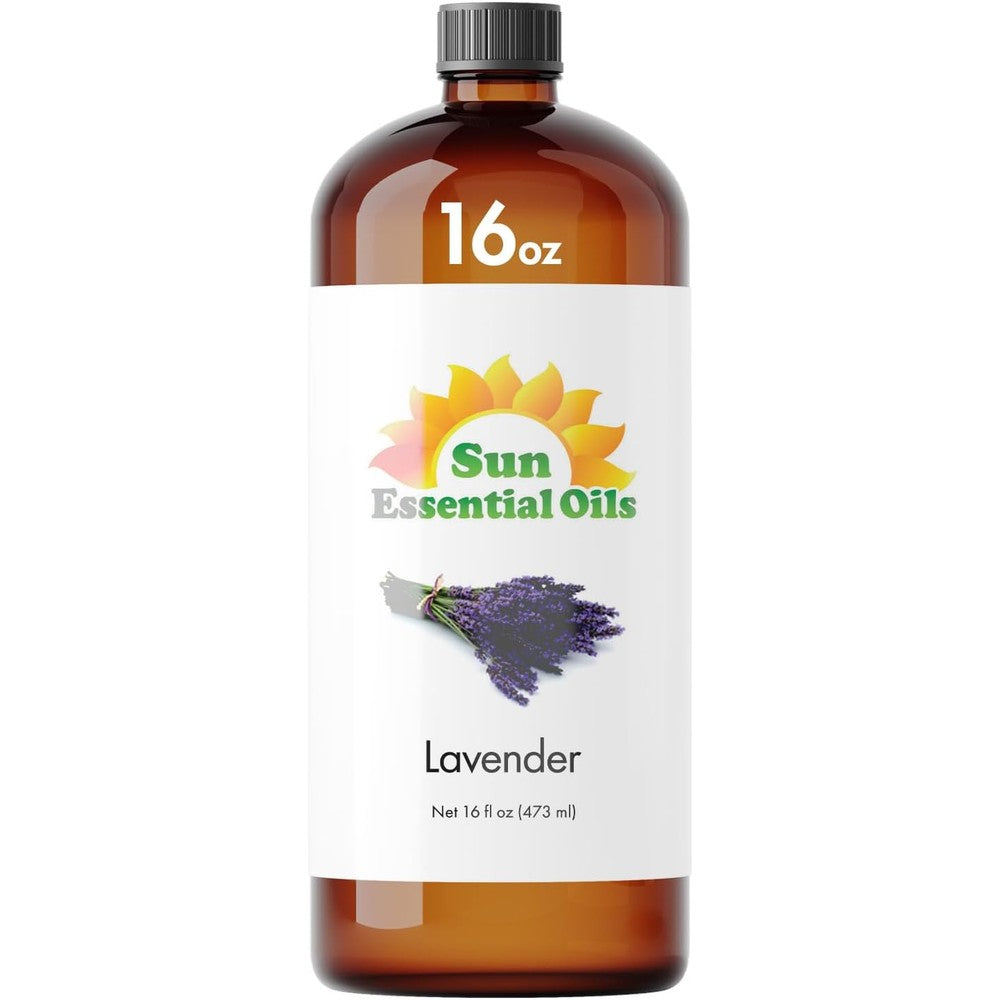 Sun Essential Oils Lavender Essential Oil sixteen ounce front view for aromatherapy.
